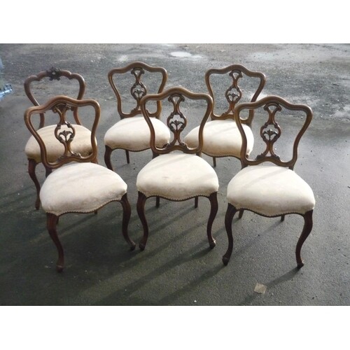 Set of six late 19th C walnut balloon back dining chairs wit...