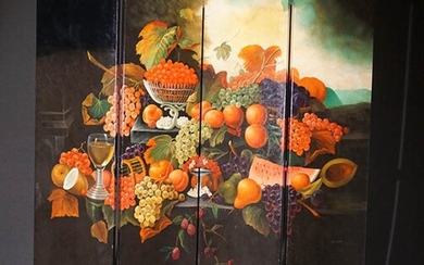 Severin Roesen Type 'Tiered Still Life of Fruit' Four-Panel Screen Modern, each Oil on Canvas mounted on Panel, 84 x 72 inches