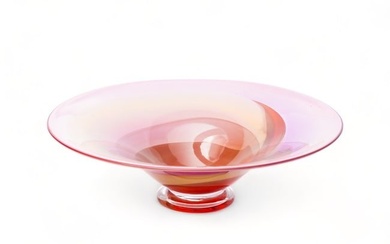 Signed 15" Iridescent Fine Art Glasriket Sweden Blown Glass Centerpiece Bowl