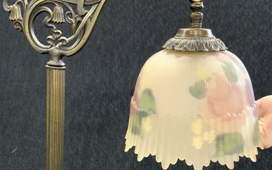 Signed DIANA Vtg Victorian Fl Lamp W Painted Shade