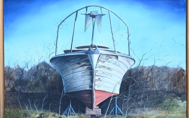 Signed Mc Fee Oil on Canvas Painting of a Boat