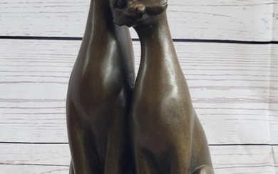 Signed Original Slender Siamese Twin Cats Bronze Sculpture - 9" x 5"