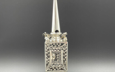 Silver Besomim-Spice Tower, Aaron Katz , London 1902 Intricately...