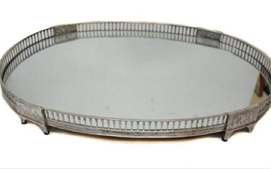 Silver Plate Oval Mirror Platform Plateau