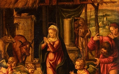 Spanish school of the first half of the XVII century. "Nativity. Oil on panel.