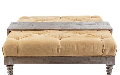 Square Tufted Upholstered Ottoman with Tray