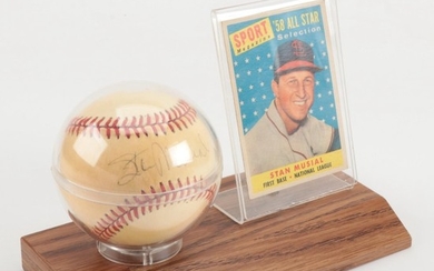 Stan Musial Signed National League Baseball with Topps Card COA