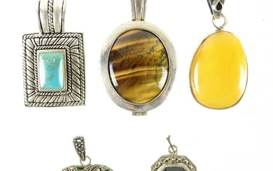 Sterling Silver and Stone Pendants (5)