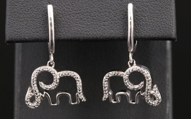 Sterling and Diamond Elephant Drop Earring