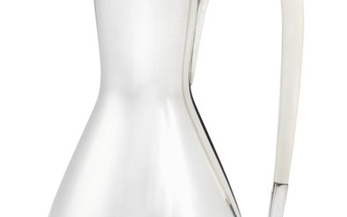 Svend Weihrauch: Tall sterling silver pitcher with ivory handle and a matching tray. H. 23.3 cm. (2)