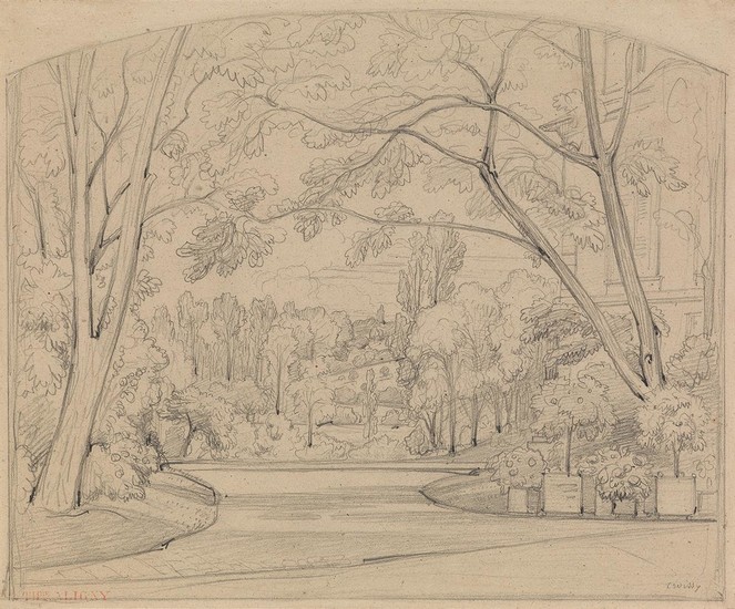 THÉODORE CARUELLE D'ALIGNY (Saint-Aubin-des-Chaumes 1798-1871 Lyon) Three pencil drawings. View of a Chateau...