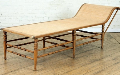 TURNED WOOD & RATTAN CHAISE LOUNGE C. 1880