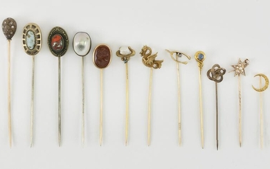 TWELVE ANTIQUE STICK PINS Late 19th-Early 20th Century