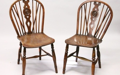 TWO 19TH CENTURY YEW AND ELM WINDSOR DINING CHAIRS