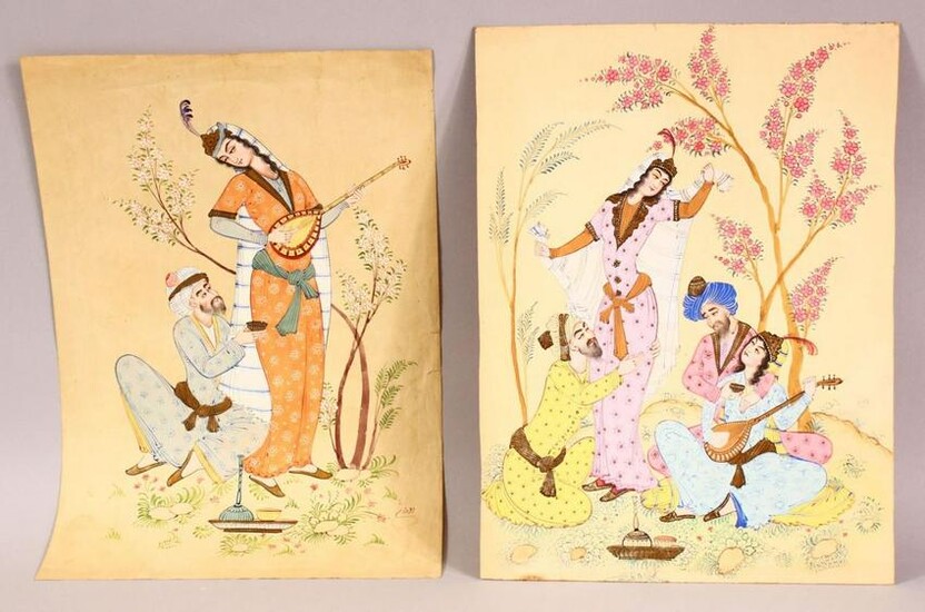 TWO EARLY 20TH CENTURY PERSIAN PAINTINGS, depicting