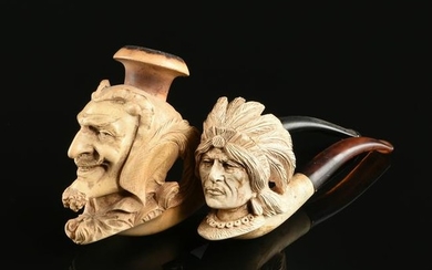 TWO MEERSCHAUM PORTRAIT TOBACCO PIPES, LATE 19TH/EARLY