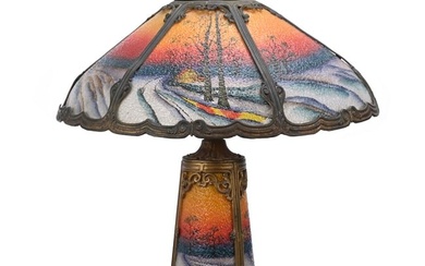 Table Lamp, Reverse Painted Scenic Shade