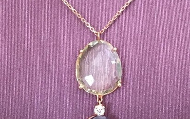 Tasci Designe Jewellery - 14 kt. Gold - Necklace, Necklace with pendant - 4.30 ct Amethyst - Diamond