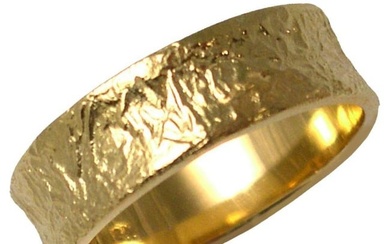 Textured 14 Karat Yellow Gold Concave Band Ring by K.Mita, Small