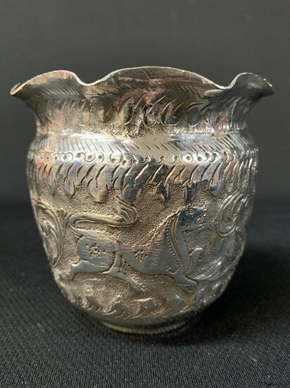 Thai Burmese Silver Hand Hammered Fluted Bowl