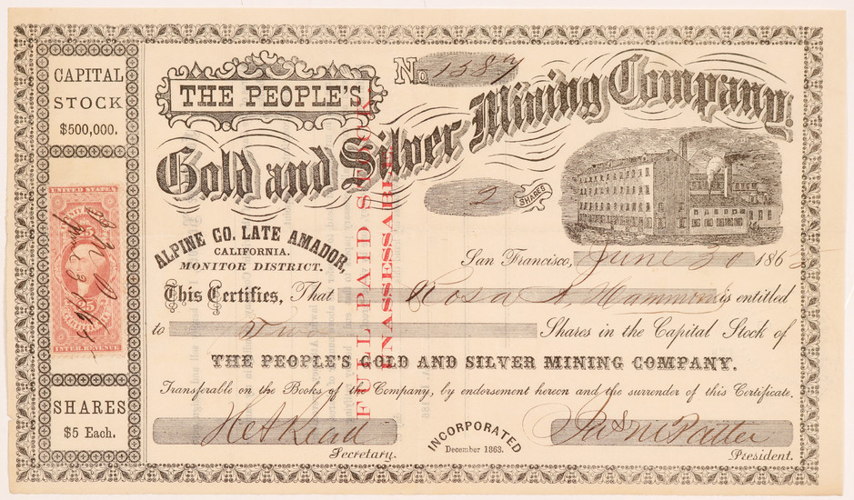 The People's Gold & Silver Mining Company, Monitor District, Amador County #108000