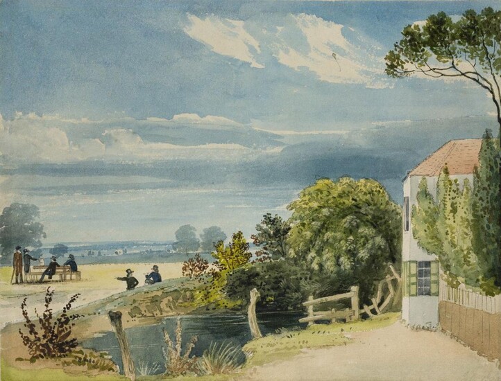 Thomas Baxter, British 1782-1821- The Greyhound Inn at Sydenham; pen and black ink and watercolour on paper, dated 'July 1800[?]' (lower right), 19.4 x 25.4 cm., together with two early 19th-century watercolour sketches by J. Cockings of 'Norwood...
