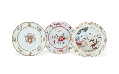 Three Chinese Famille Rose export plates