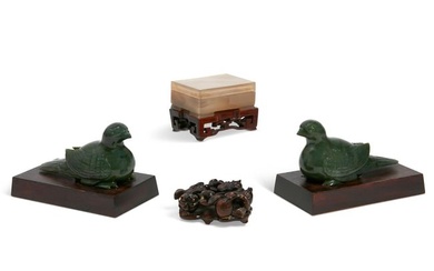 Three Chinese hardstone table decorations