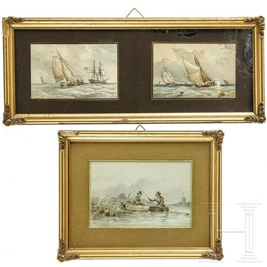 Three Dutch water colours with depiction of dogs and a
