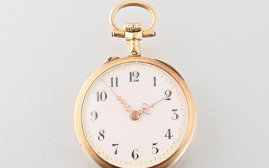 Three-tone gold neck watch, cream dial, hour markers...