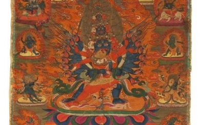 Tibetan Thangka Fierce Deity in Consort