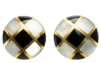 Tiffany and CO Onyx Mother of Pearl Earrings 18K Gold Angela Cummings