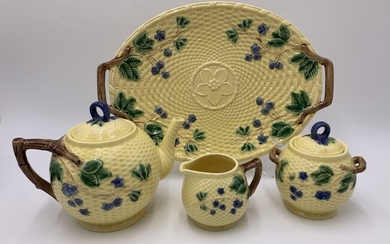 Tiffany & Co. Yellow Wicker Texture & Blackberries Porcelain Serving Dish & Teapot Set