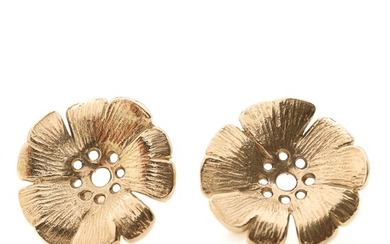 NOT SOLD. Toftegaard: A pair of 14k gold "Flower" earrings. Diam. 2.6 cm. (2) –...