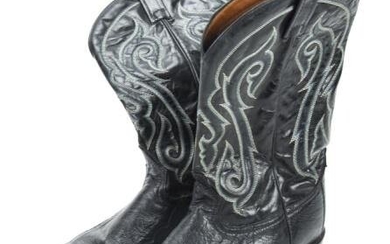 Tony Lama Men's Black Ostrich Leather Cowboy Boots