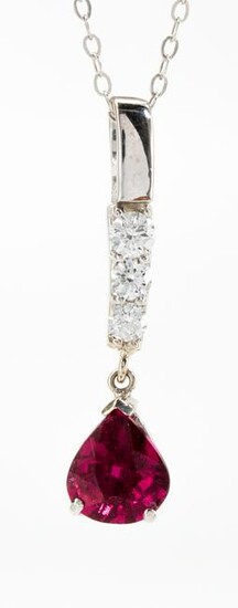 Tourmaline, diamond, 14k white gold pendant-necklace