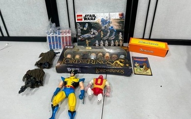 Toy Lot including Star Wars Lego, Lord of the Rings Pez, Playing Cards, Dominoes, Wolverine, Ghostbu