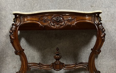 Très Importante Console Galbée Style Louis XV En Acajou Circa 1850 / 150cm