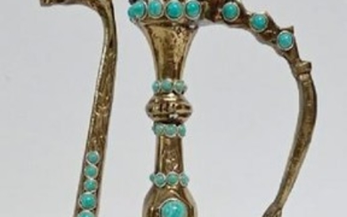 Turquoise Mounted Brass Ewer And Under-Tray Set