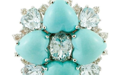 Turquoise past, Aquamarine, Diamonds, White Gold Ring