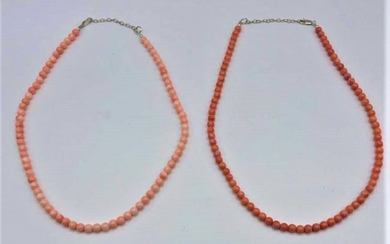 Two [2] CORAL BEADED NECKLACES with Sterling Clasps