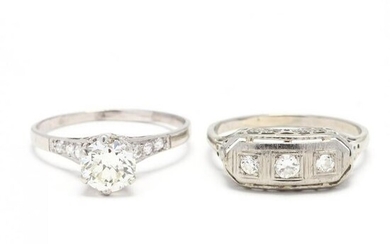 Two Antique Platinum and Diamond Rings