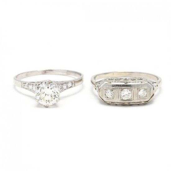 Two Antique Platinum and Diamond Rings