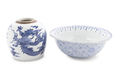 Two Chinese Blue and White Porcleain Articles