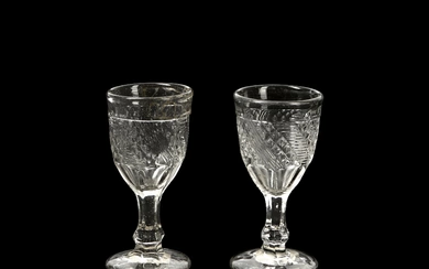 Two Early American Colorless "Diagonal Sawtooth Band" Pressed Glass Wines