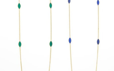 Two Gold, Lapis and Malachite Chain Necklaces
