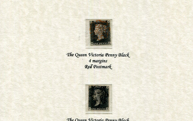 Two Great Britain 1840 1d black stamps, one with red Maltese Cross and one with black Maltese Cross