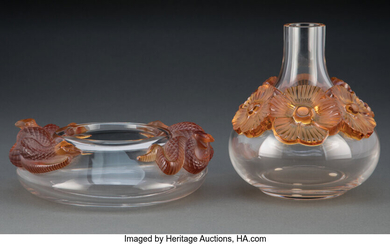 Two Lalique Color and Frosted Glass Vases (post-1945)
