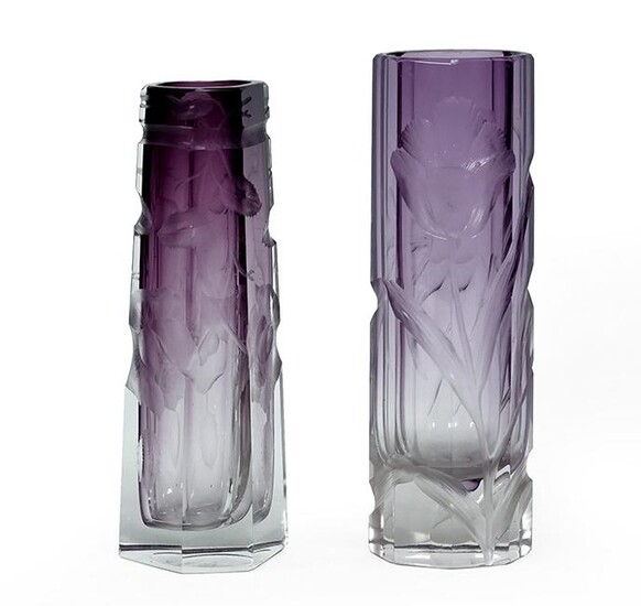 Two Moser Paneled Amethyst Glass Vases.
