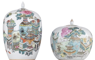 Two Qianjiangcai ginger jars and covers, Republic period,...